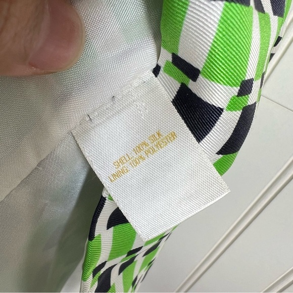 Kate Spade Size 8 Sleeveless Green Geometric Print 100% Silk Aubrey Wrap Dress - Picture 7 of 8